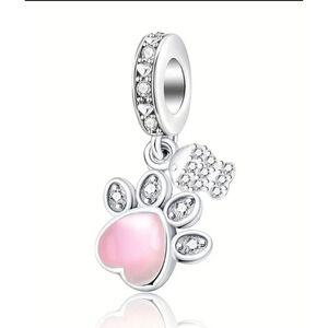 Paw with fish Charm Bracelet One Size Silver Pink